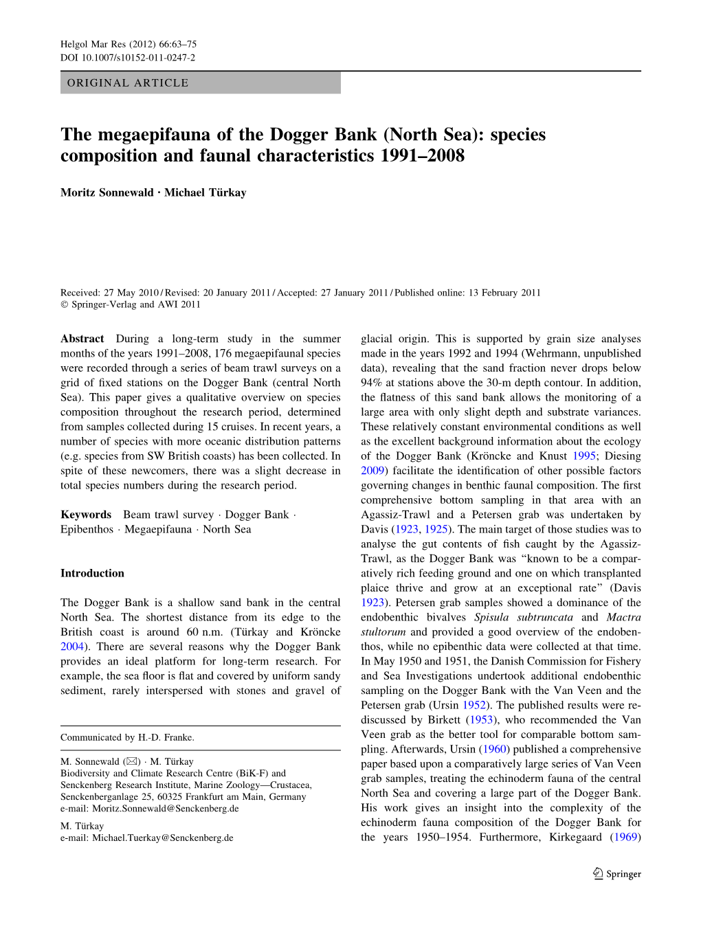 (North Sea): Species Composition and Faunal Characteristics 1991–2008