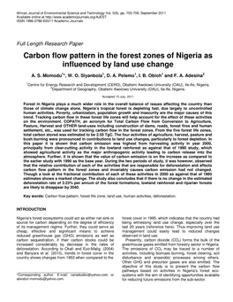 Carbon Flow Pattern in the Forest Zones of Nigeria As Influenced by Land Use Change