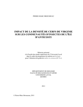 Impact De La Densité De Cerfs De Virginie Sur Les Communautés D'insectes De L'île D'anticosti