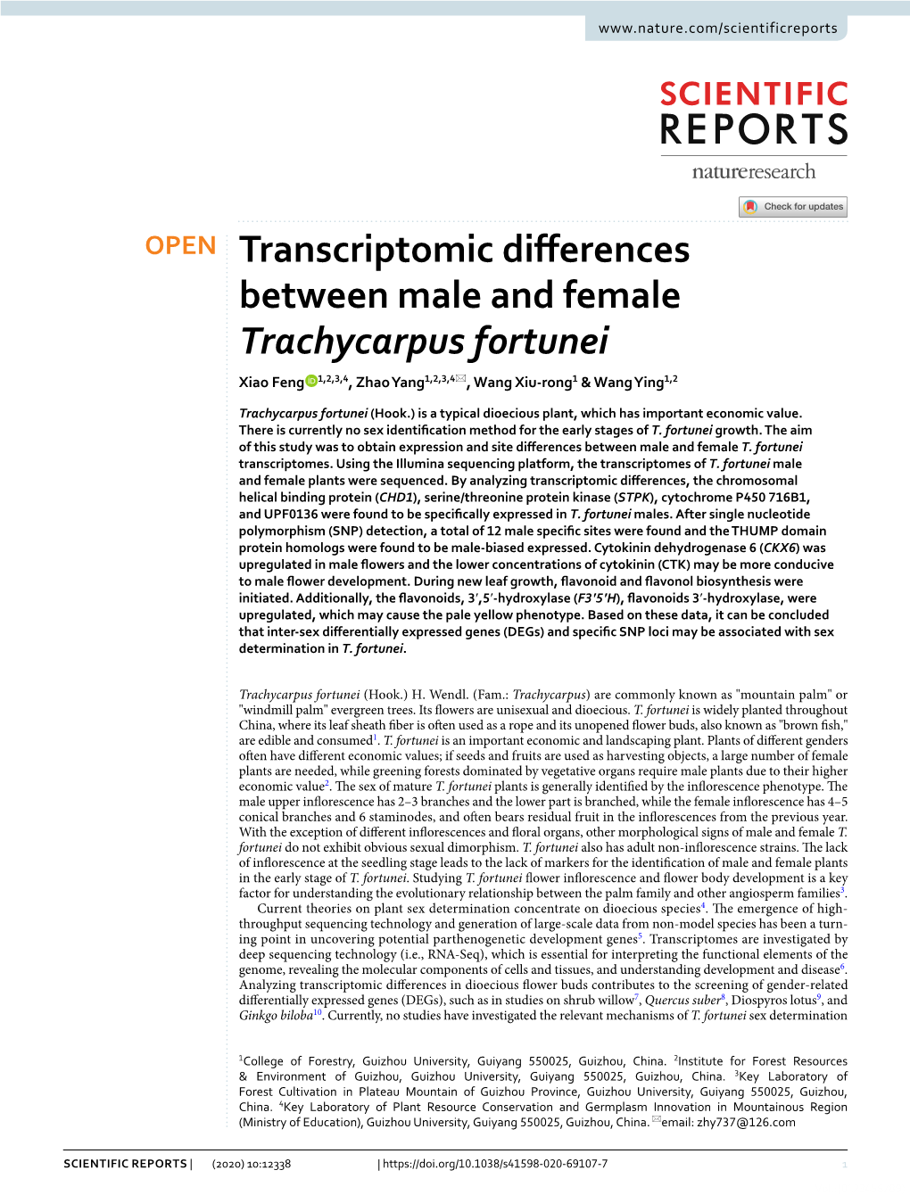 Transcriptomic Differences Between Male and Female Trachycarpus