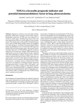 TOX3 Is a Favorable Prognostic Indicator and Potential Immunomodulatory Factor in Lung Adenocarcinoma