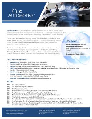 Cox Automotive Corporate Fact Sheet September 2017