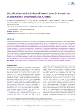 Distribution and Evolution of Peroxisomes in Alveolates (Apicomplexa, Dinoﬂagellates, Ciliates)