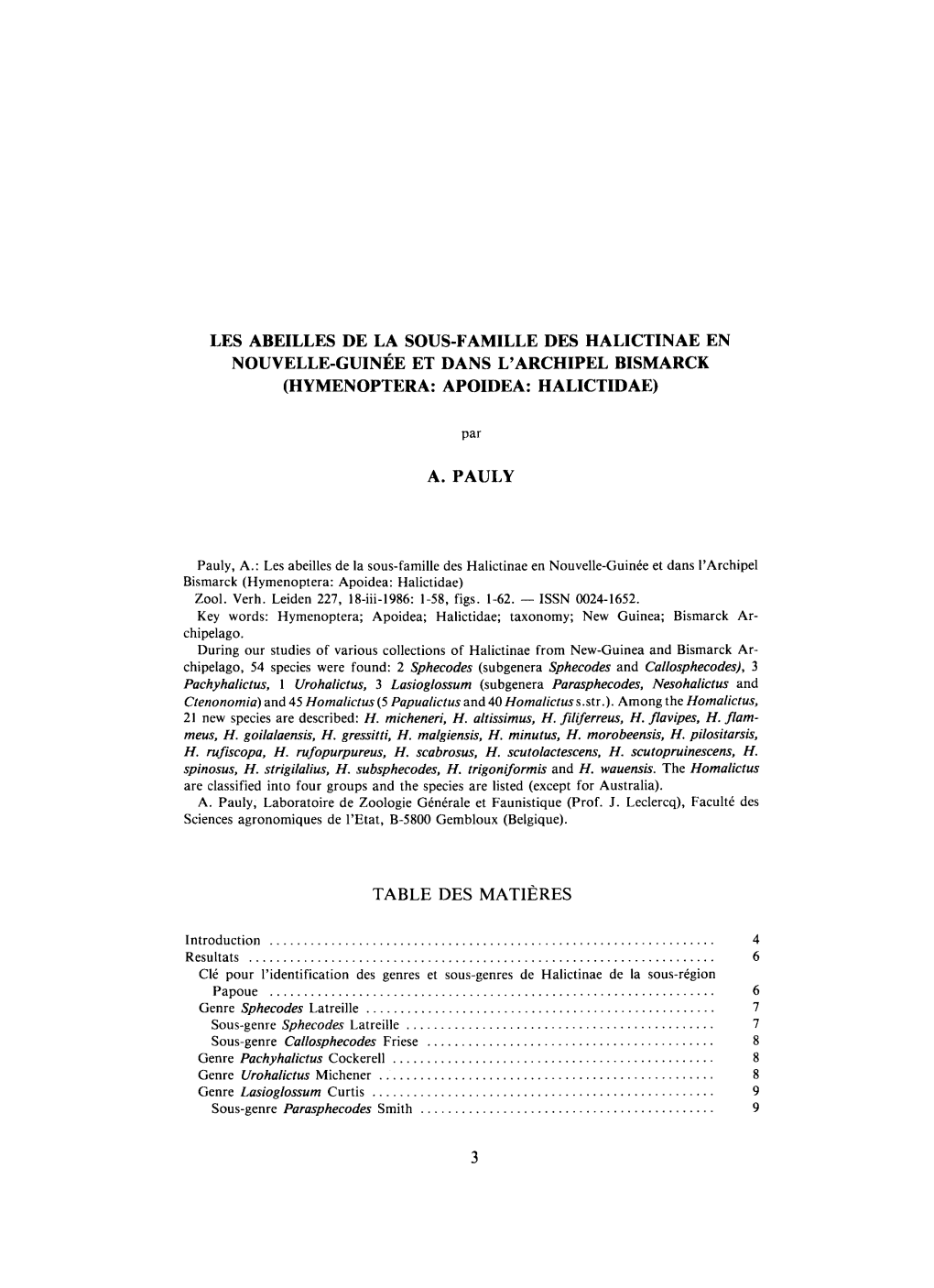 Les Abeilles De La Sous-Famille Des Halictinae En Nouvelle-Guinee Et Dans Larchipel Bismarck (Hymenoptera: Apoidea: Halictidae)