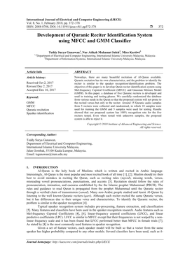 Development of Quranic Reciter Identification System Using MFCC and GMM Classifier