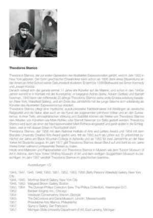 Theodoros Stamos Theodoros Stamos, Der Zur Ersten Generation Der Abstrakten Expressionisten Gehört, Wird Im Jahr 1922 in New Yo