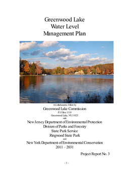 Greenwood Lake Water Level Management Plan