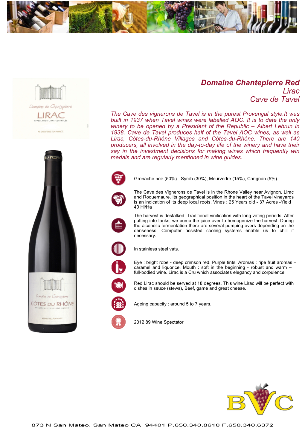 Domaine Chantepierre Red Lirac Cave De Tavel