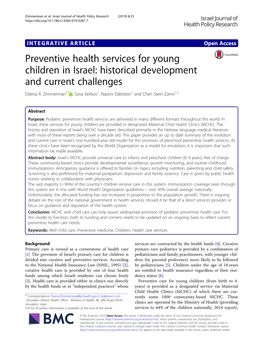 Preventive Health Services for Young Children in Israel: Historical Development and Current Challenges Deena R