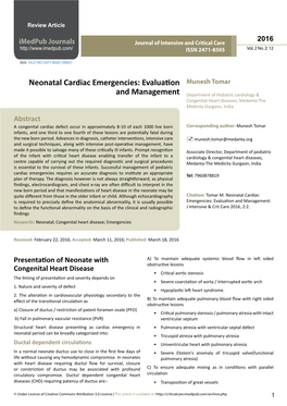 Neonatal Cardiac Emergencies: Evaluation and Management