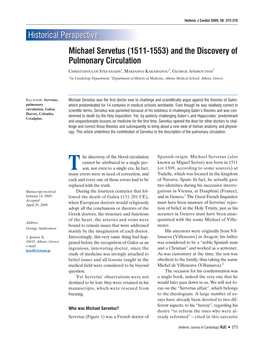 Michael Servetus (1511-1553) and the Discovery of Pulmonary Circulation