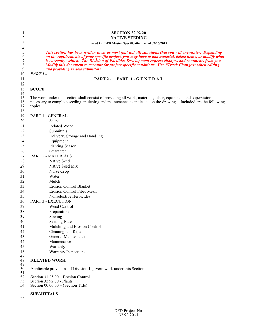 Based on DFD Master Specification Dated 07/26/2017