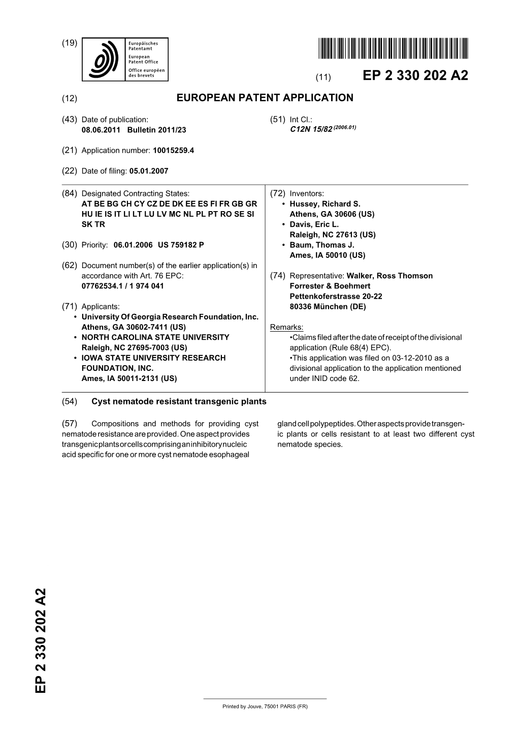 Cyst Nematode Resistant Transgenic Plants