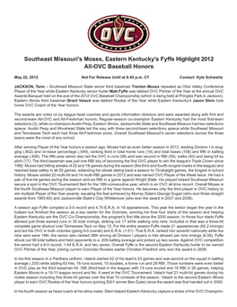 2012 All-OVC Baseball Release.Indd