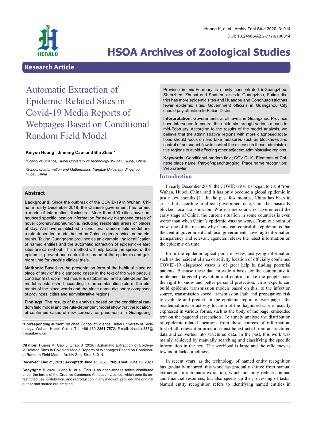 Automatic Extraction of Epidemic-Related Sites in Covid-19 Media Reports of Webpages Based on Conditional Random Field Model