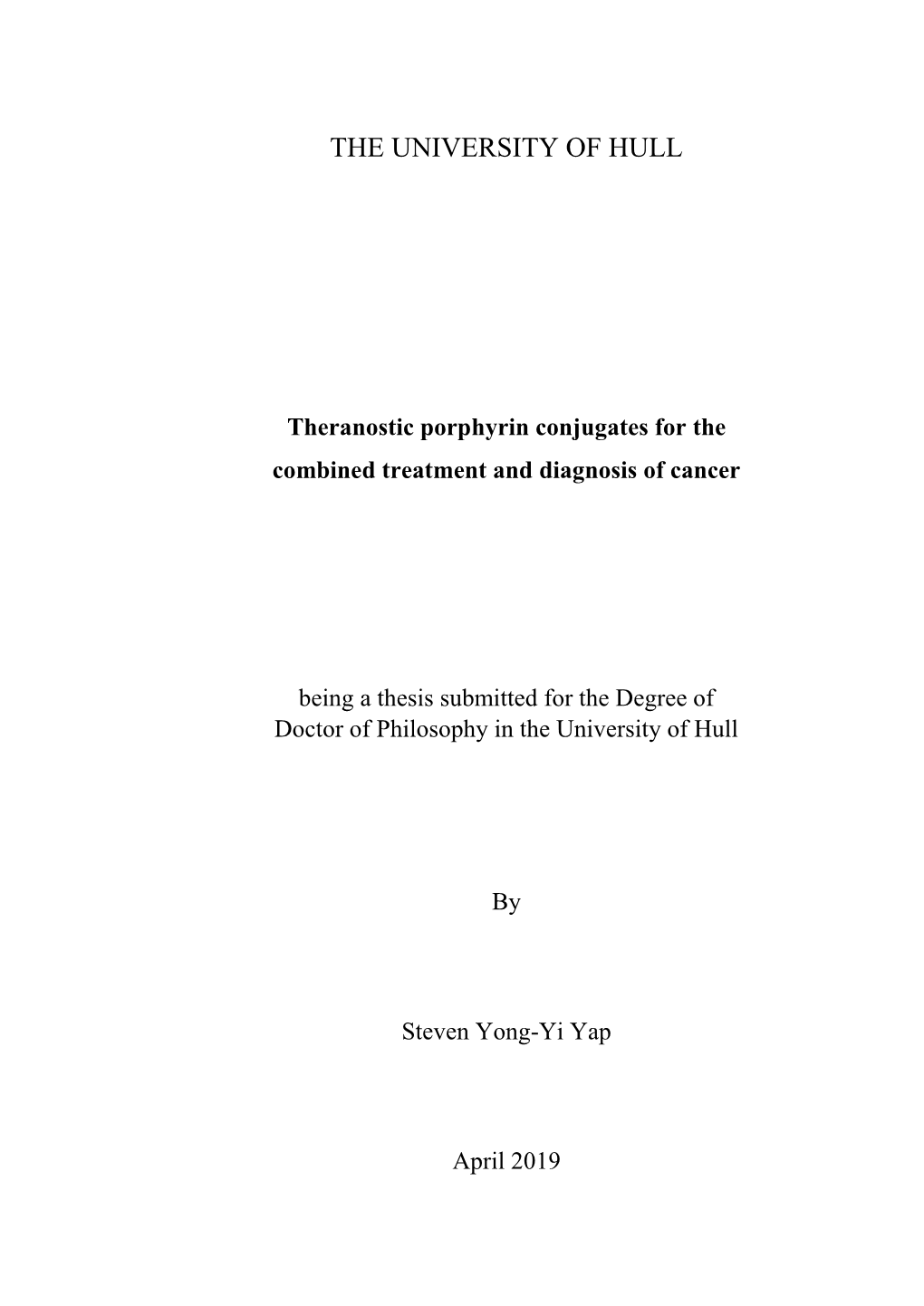 Thesis Submitted for the Degree of Doctor of Philosophy in the University of Hull