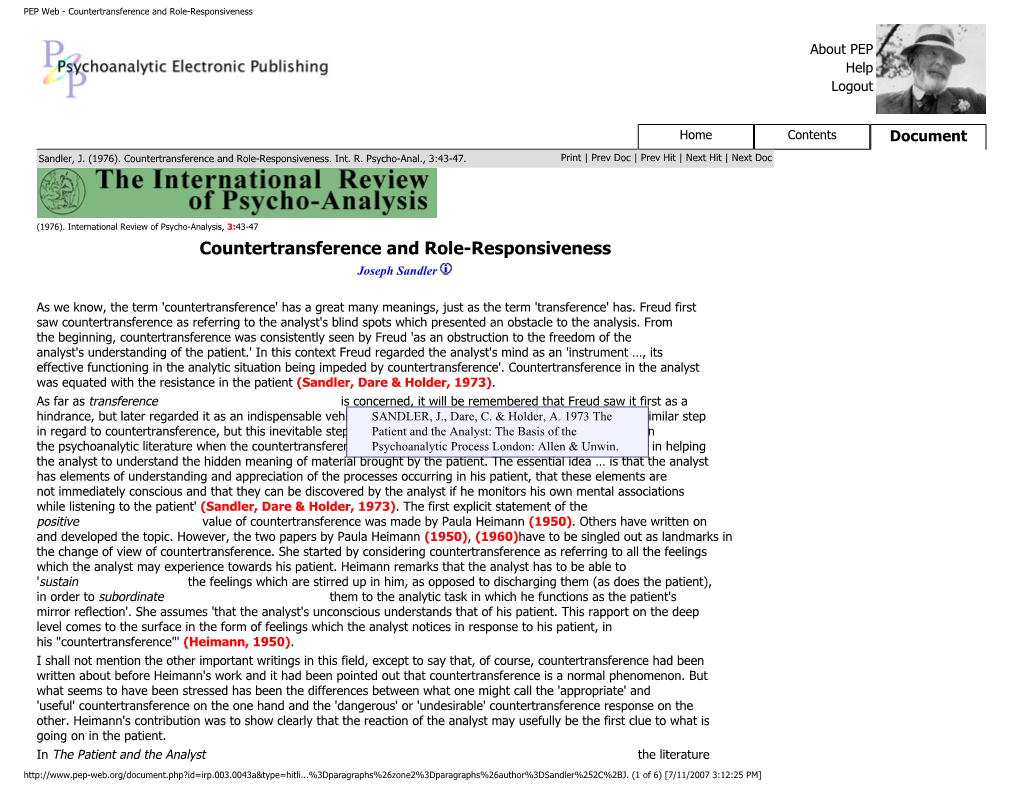 PEP Web - Countertransference and Role-Responsiveness