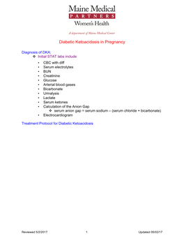 DKA Protocol - Insulin Deficiency - Pregnancy