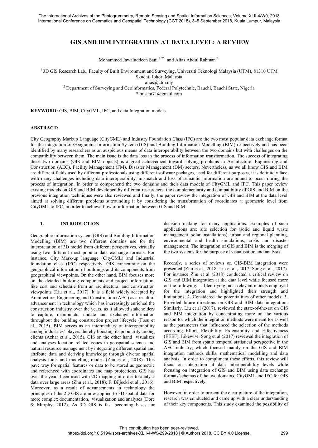 Gis and Bim Integration at Data Level: a Review