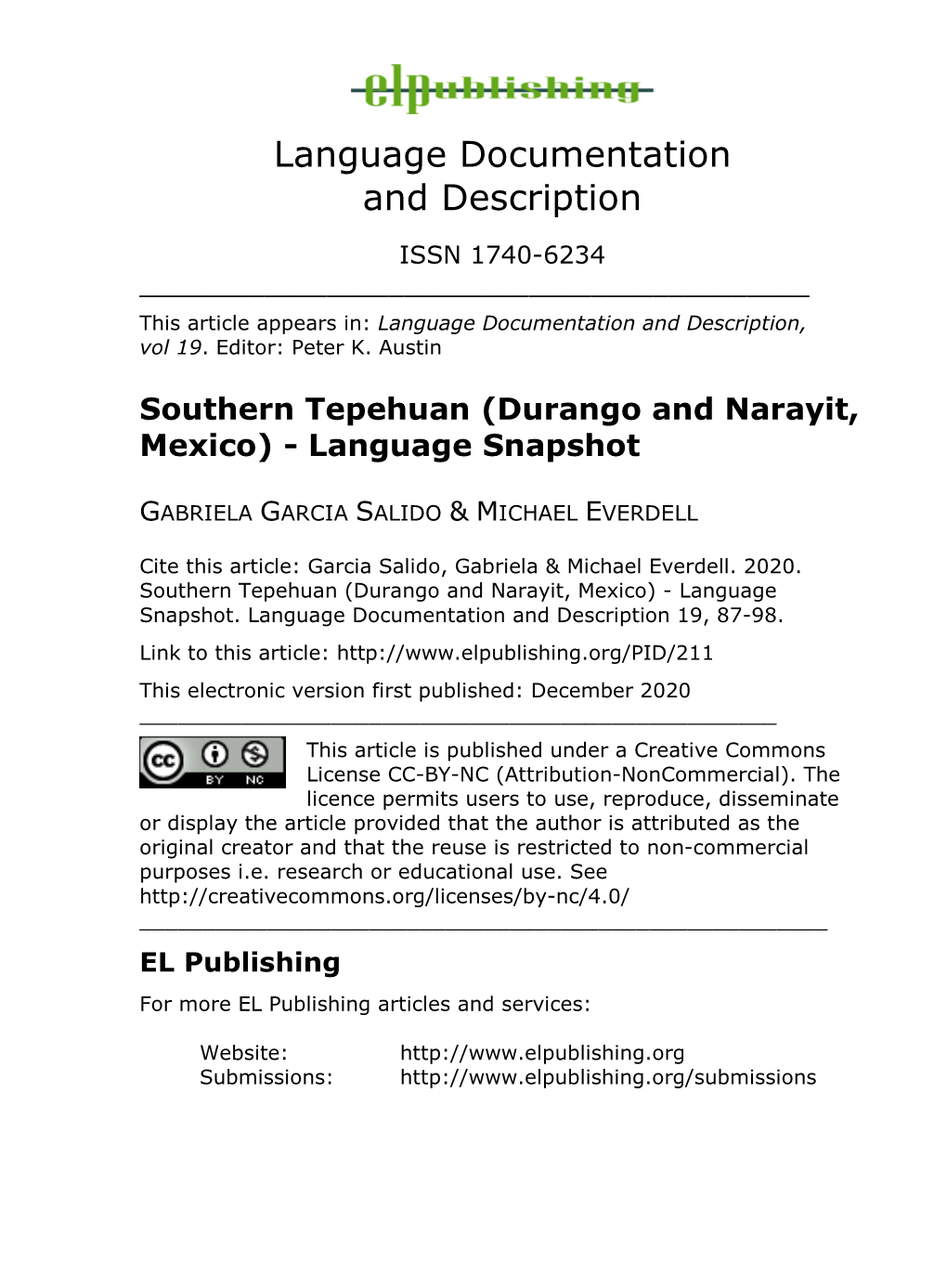 Southern Tepehuan (Durango and Nayarit, Mexico) – Language Snapshot