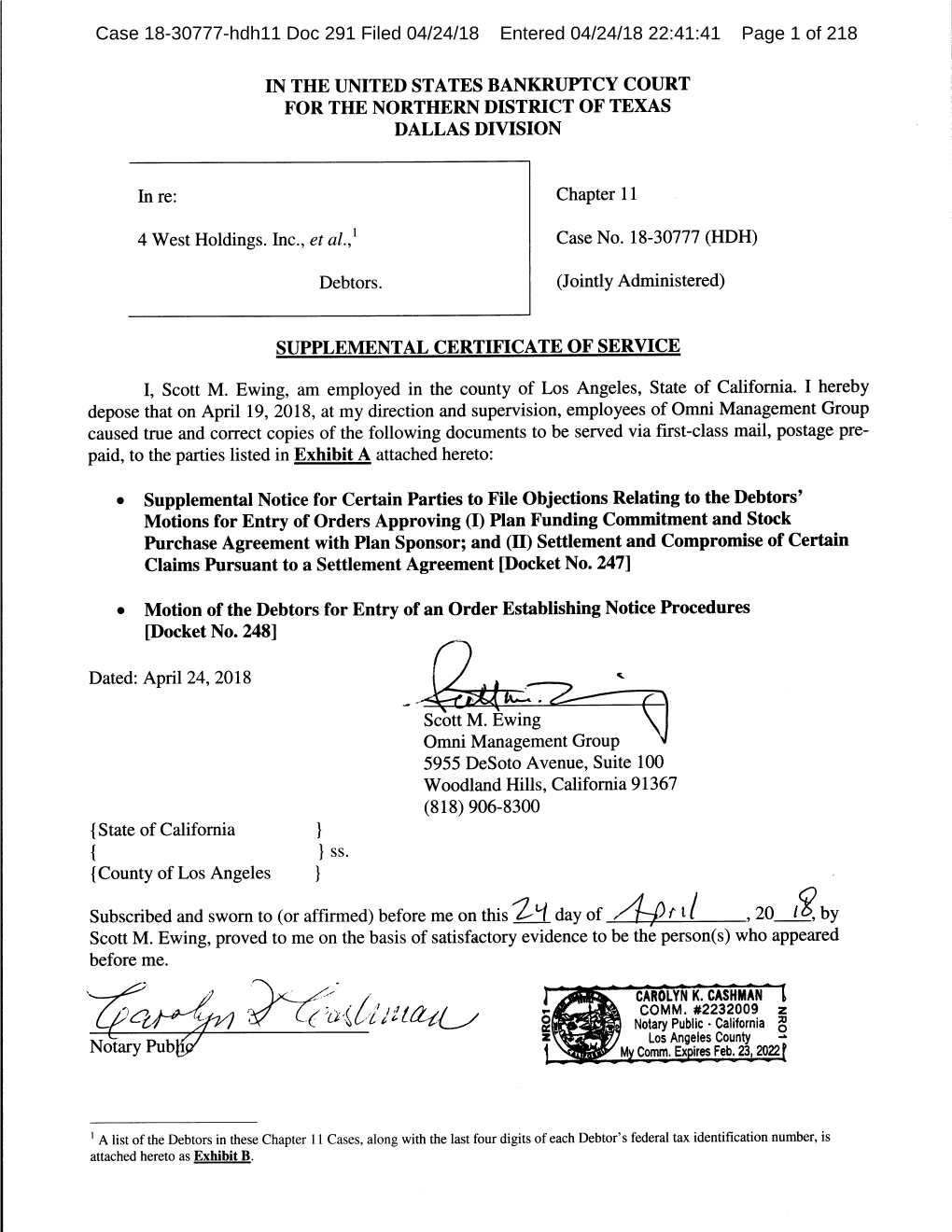 Case 18-30777-Hdh11 Doc 291 Filed 04/24/18 Entered 04/24/18