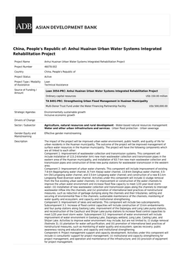 Anhui Huainan Urban Water Systems Integrated Rehabilitation Project