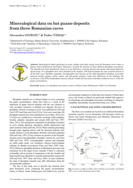 Mineralogical Data on Bat Guano Deposits from Three Romanian Caves