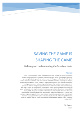 Defining and Understanding the Save Mechanic