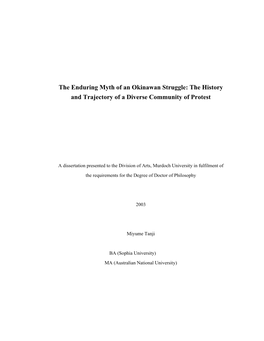 The Enduring Myth of an Okinawan Struggle: the History and Trajectory of a Diverse Community of Protest