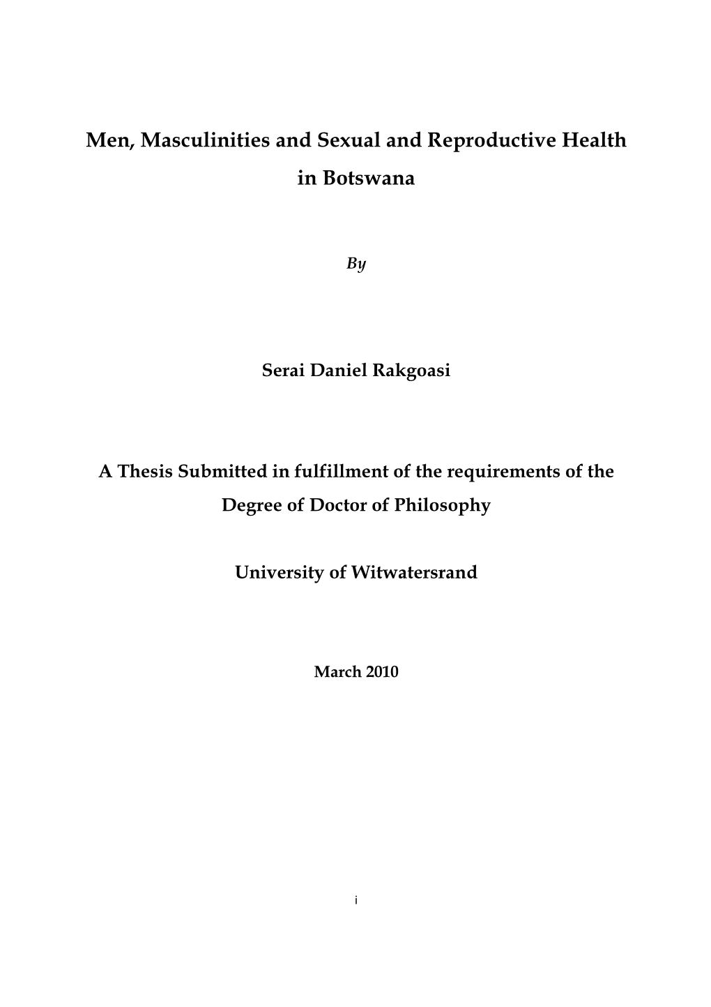 Men, Masculinities and Sexual and Reproductive Health in Botswana