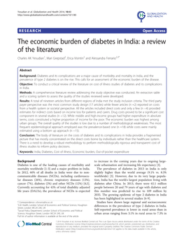 The Economic Burden of Diabetes in India: a Review of the Literature Charles AK Yesudian1, Mari Grepstad2, Erica Visintin2 and Alessandra Ferrario2,3*