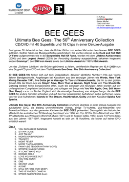 BEE GEES Ultimate Bee Gees: the 50Th Anniversary Collection CD/DVD Mit 40 Superhits Und 18 Clips in Einer Deluxe-Ausgabe