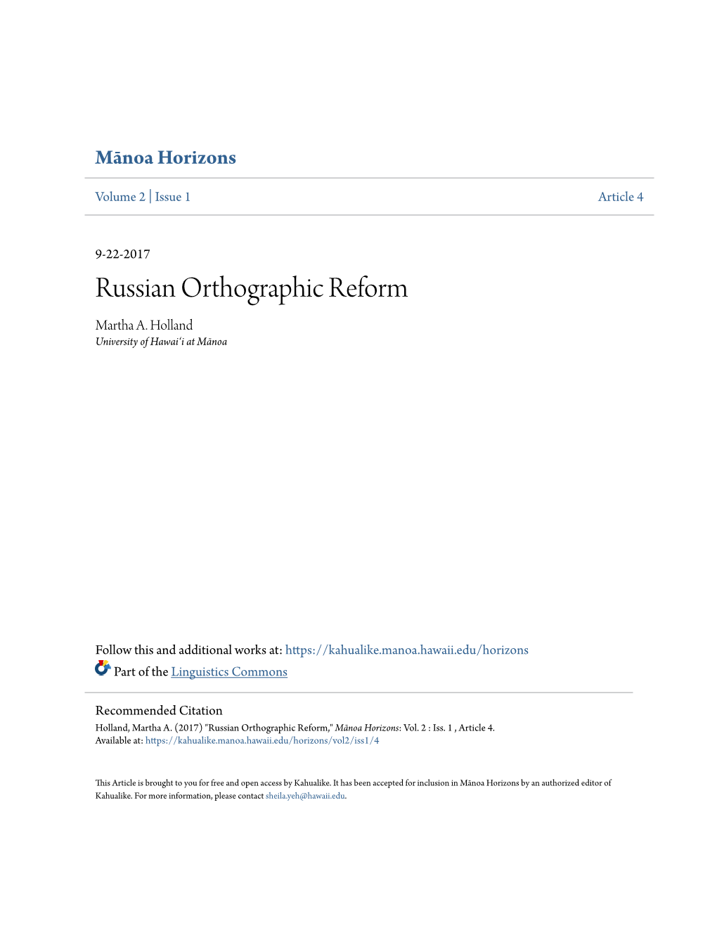 Russian Orthographic Reform Martha A