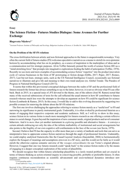 The Science Fiction - Futures Studies Dialogue: Some Avenues for Further Exchange