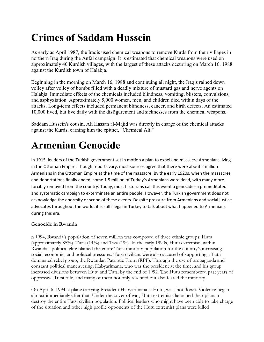 Crimes of Saddam Hussein Armenian Genocide