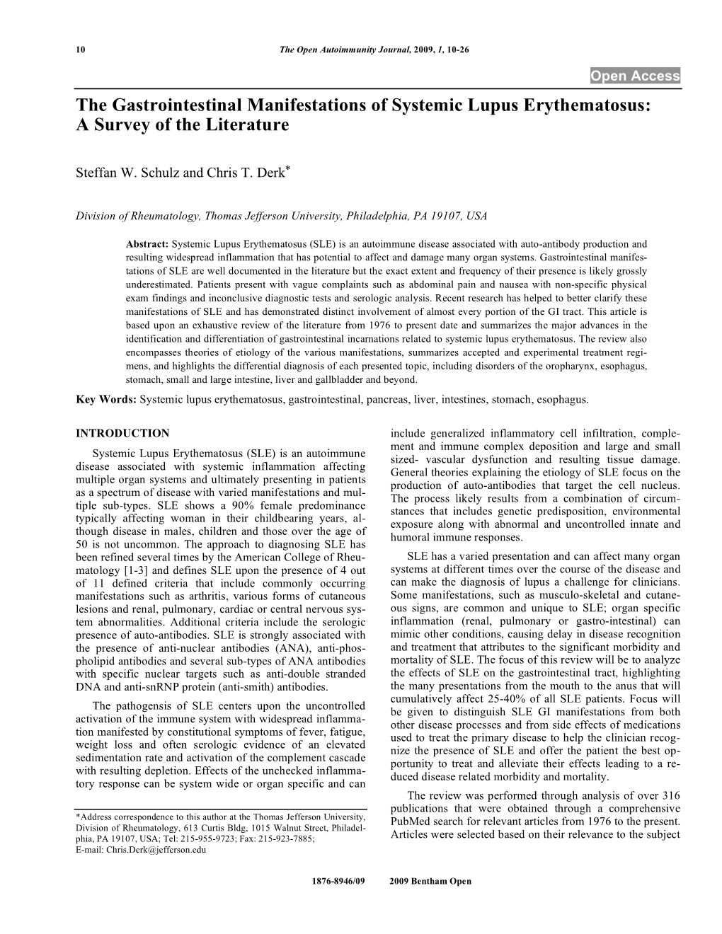 The Gastrointestinal Manifestations of Systemic Lupus Erythematosus: a Survey of the Literature