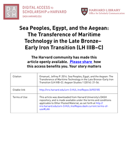 Sea Peoples, Egypt, and the Aegean: the Transference of Maritime Technology in the Late Bronze– Early Iron Transition (LH IIIB–C)