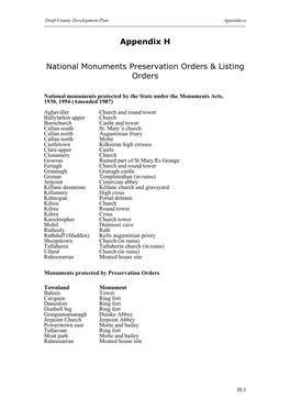 National Monuments Preservation Orders & Listing Orders