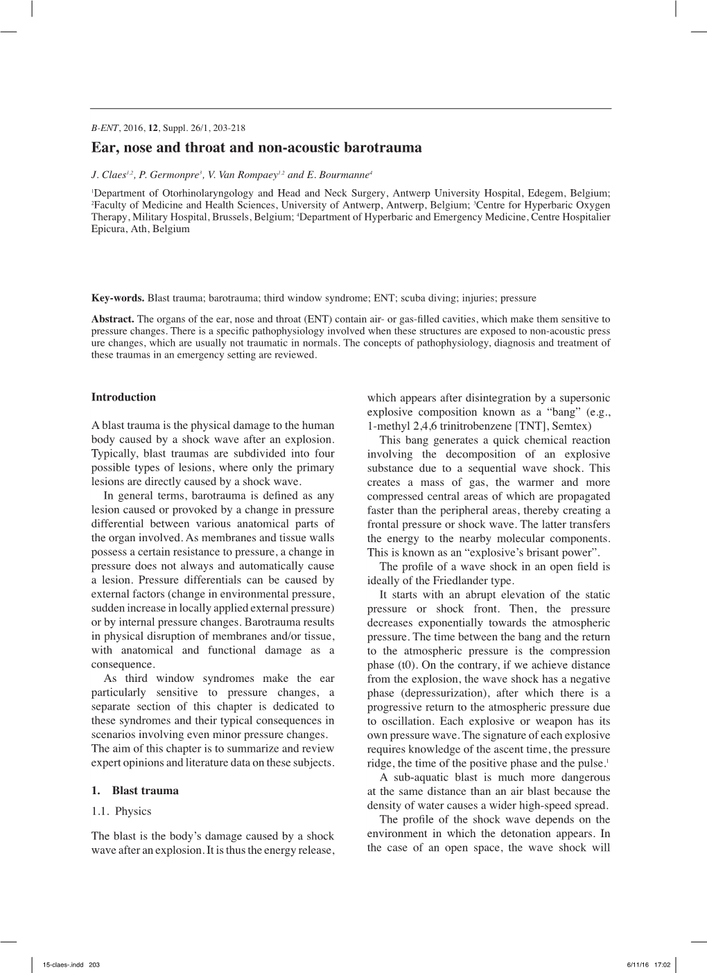 Ear, Nose and Throat and Non-Acoustic Barotrauma