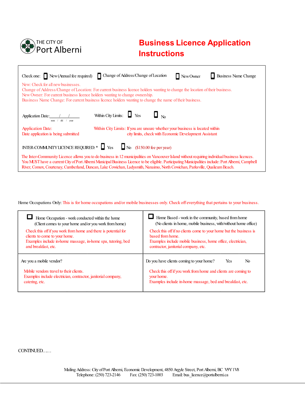 Business Licence Application Port Alberni Instructions