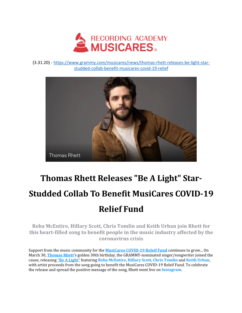 "Be a Light" Star- Studded Collab to Benefit Musicares COVID-19 Relief Fund