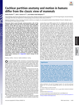 Cochlear Partition Anatomy and Motion in Humans Differ from The