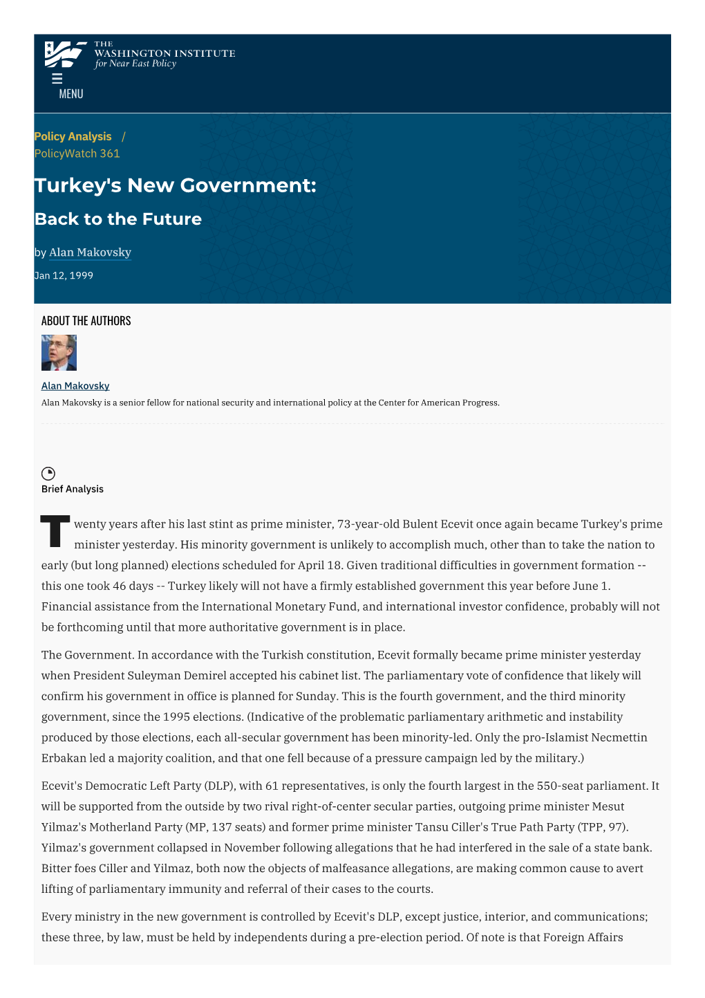 Turkey's New Government: Back to the Future | the Washington Institute