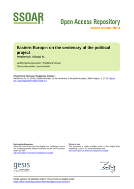 Eastern Europe: on the Centenary of the Political Project
