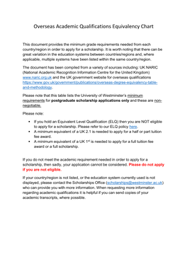 Overseas Academic Qualifications Equivalency Chart