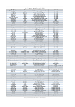 List of Proposed Highway Schemes for 2018/19