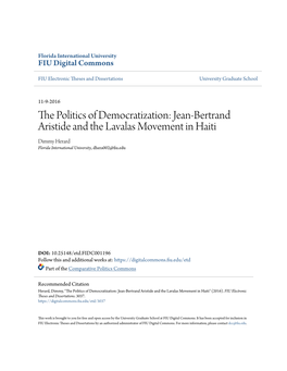 Jean-Bertrand Aristide and the Lavalas Movement in Haiti Dimmy Herard Florida International University, Dhera002@Fiu.Edu