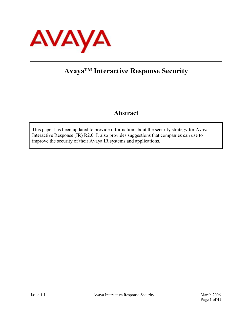 Avaya™ Interactive Response Security