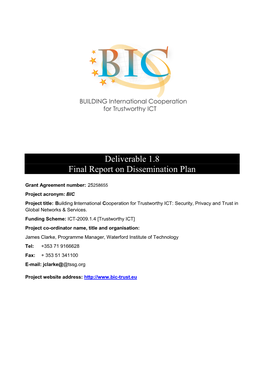 D1.8 Final Report on Dissemination Plan Bic