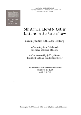 5Th Annual Lloyd N. Cutler Lecture on the Rule of Law